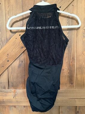 Dancewear Black Lace-Back Halter Bodysuit size Small